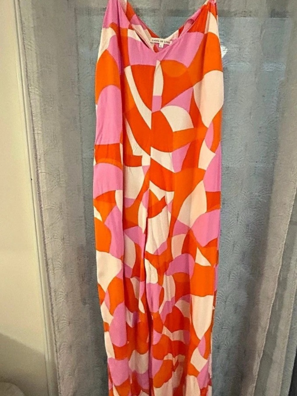 Label of Love Abstract Print Jumpsuit in Pink & Orange Size Large Like New